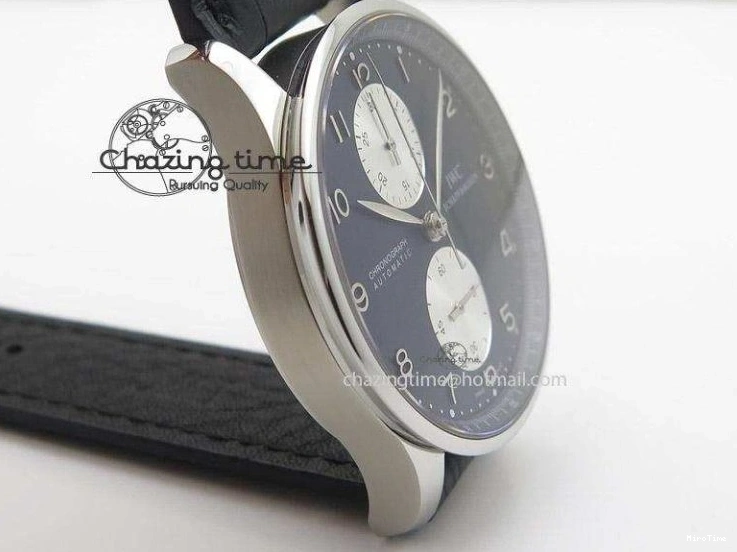 MIROTIME 0509 Minimalist Portuguese 40mm Chrono SS Black Dial On Black Leather Strap A 7382